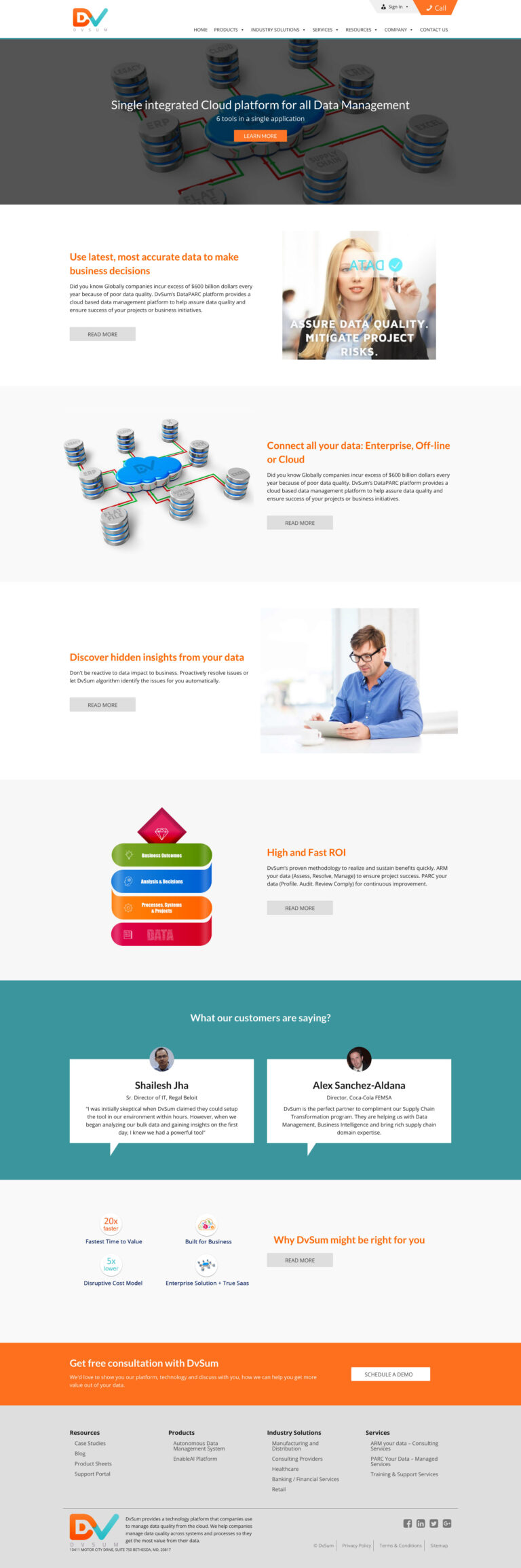 DvSum website before redesign